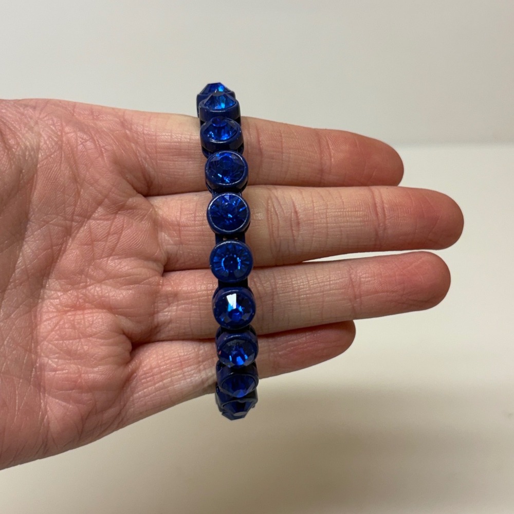 Cobalt Blue Faceted Crystal Magnetic Stretch Bracelet Beaded Glamour